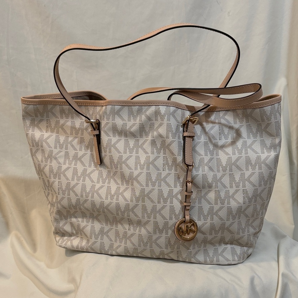 Michael Kors Monogram Cream and Tan Tote